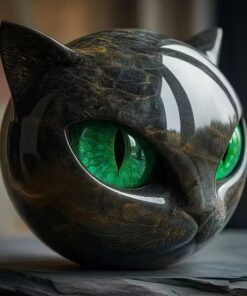 Black Cat Stone Art (Green Eyes)
